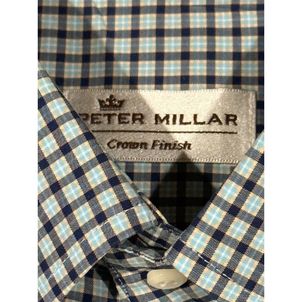 Peter Millar Crown Finish Men's Shirt Black Teal White Check Button Down‎ L